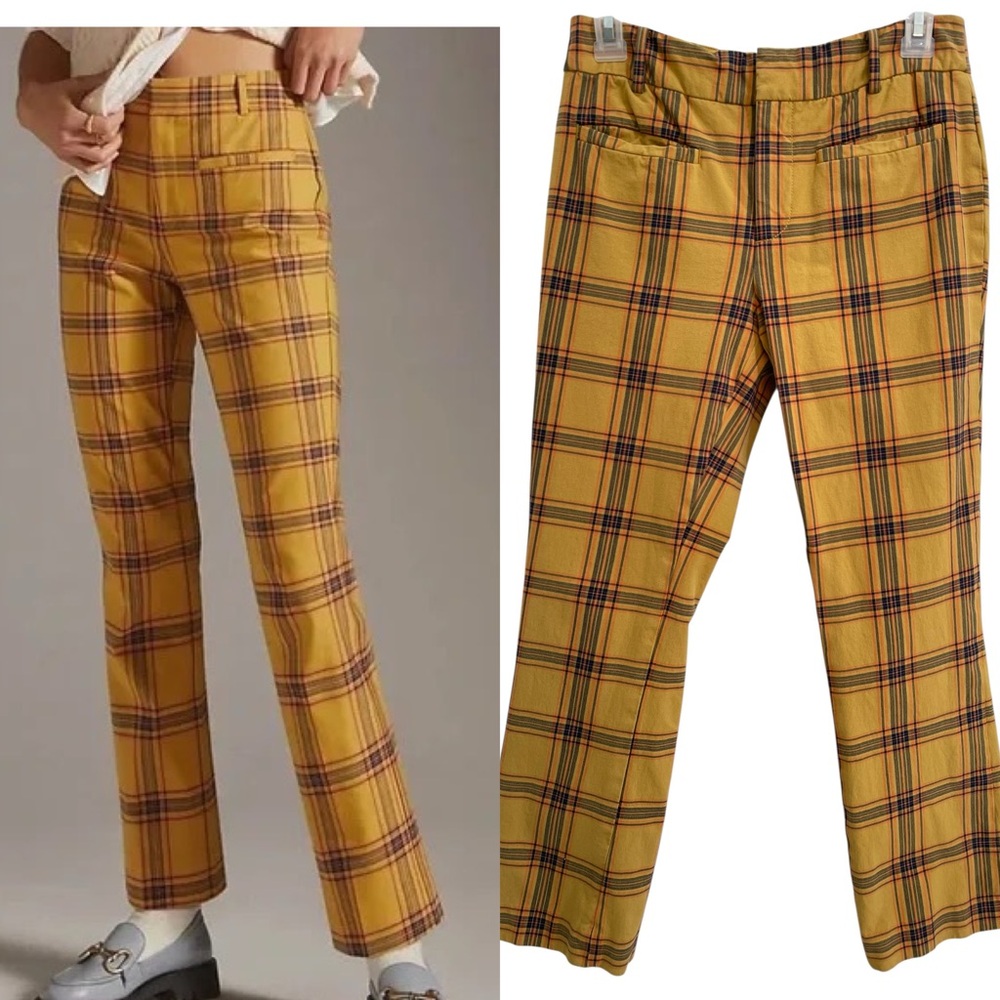 Anthropologie Yellow Plaid Pants Size 0